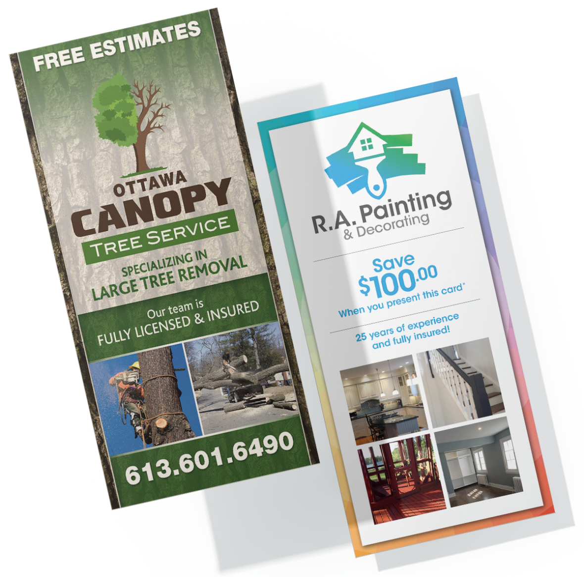 two example flyer designs for ottawa direct mail marketing and advertising